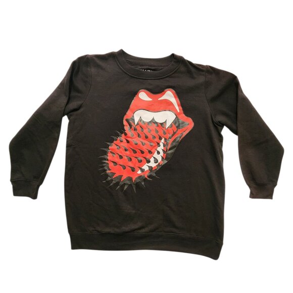 Rolling Stones Crewneck Sweatshirt Size S Women's Spiked Toung Mouth Black - Picture 1 of 6
